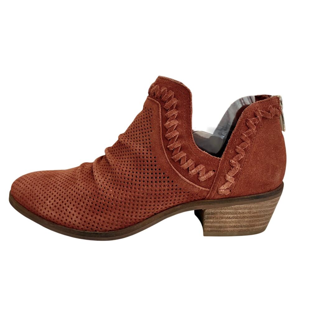 Vince Camuto Palmina Perforated Suede Western Ankle Boots Booties Boho Zip